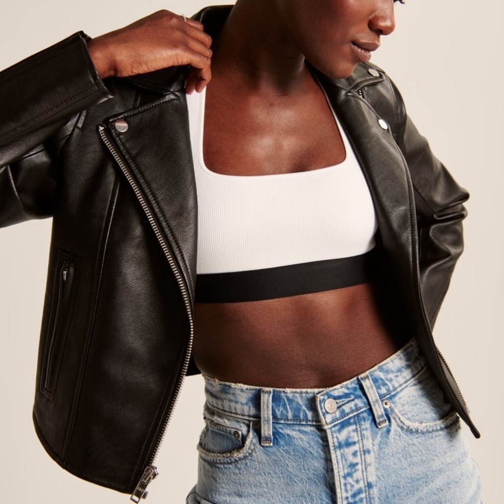 Abercrombie Leather Jacket Vegan Suede Charcoal Gray Black Moto Winter Size XS - Picture 16 of 16